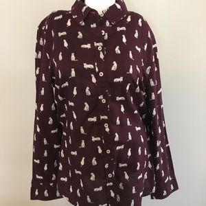 NWT Talbots button down Cat print shirt